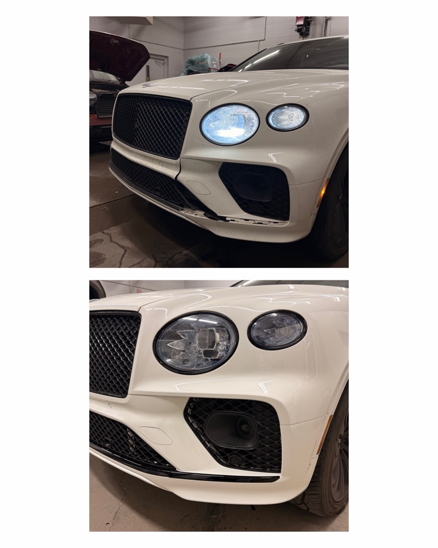 Bentley Bentayga front end before and after repair