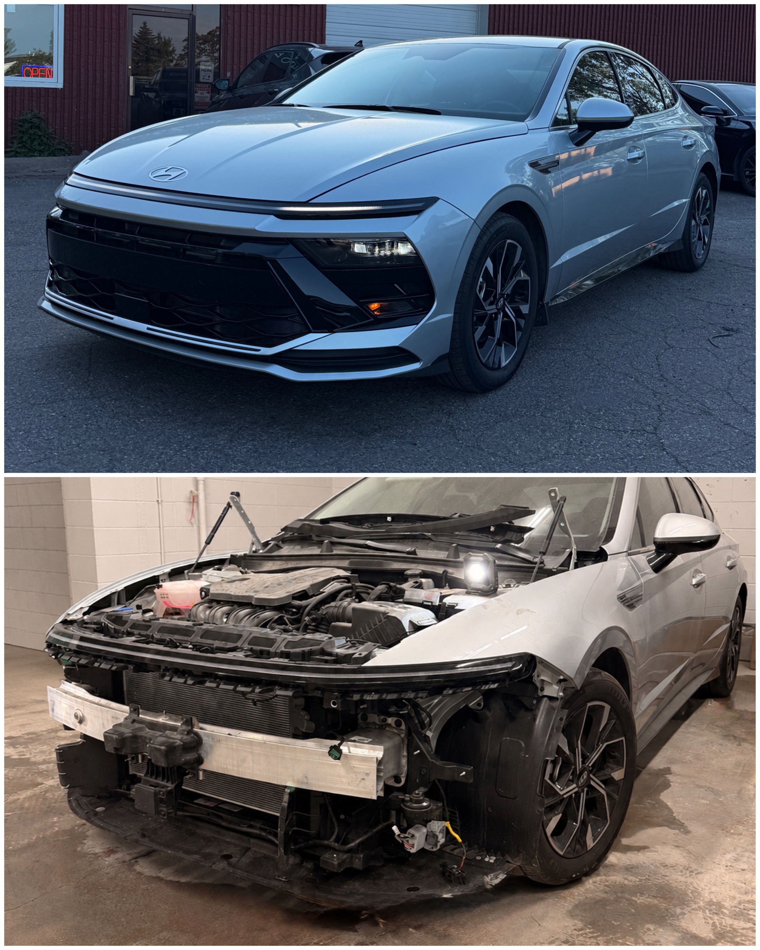 BMW M340i rear end before and after collision repair