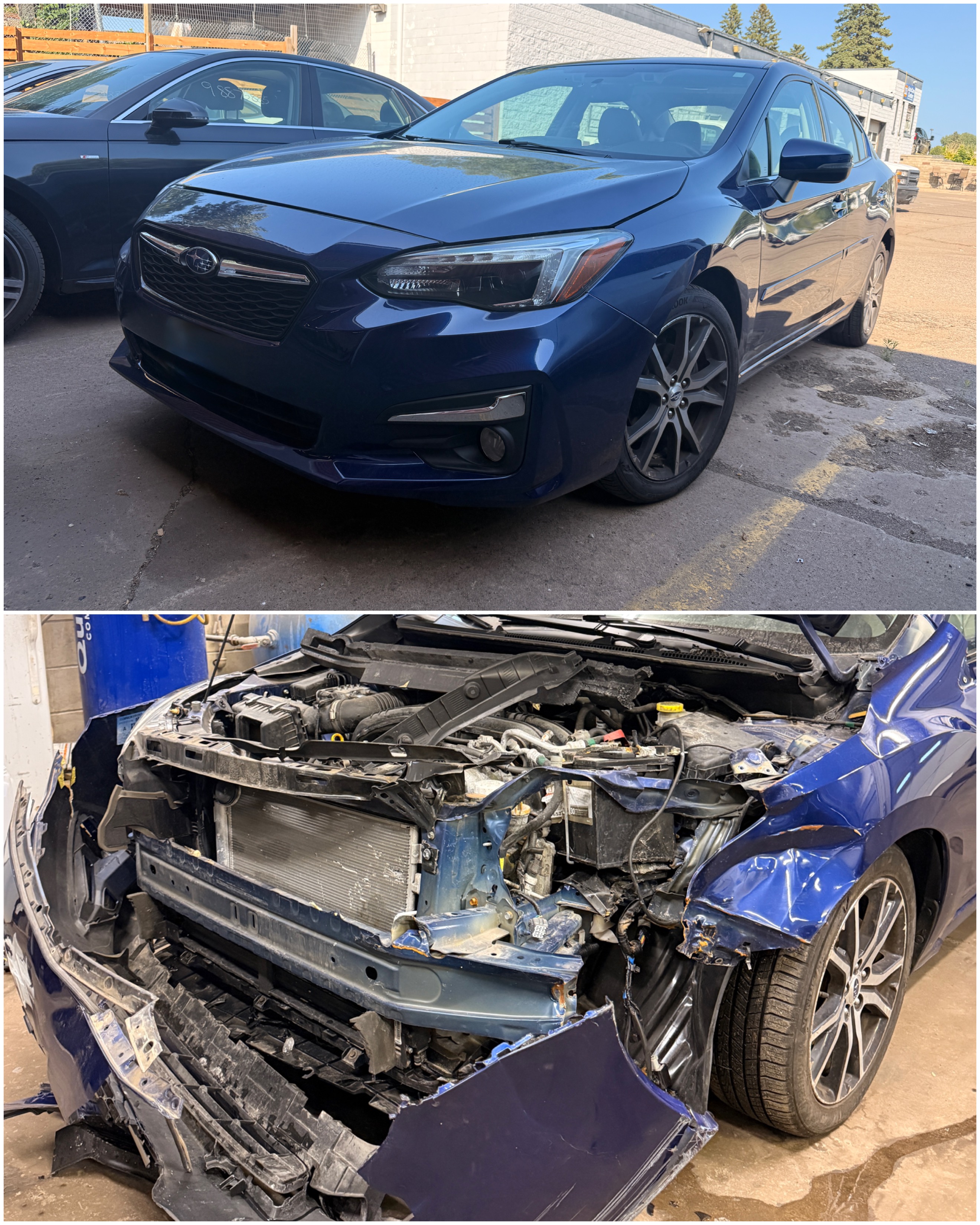 Hyundai Sonata front end before and after collision repair